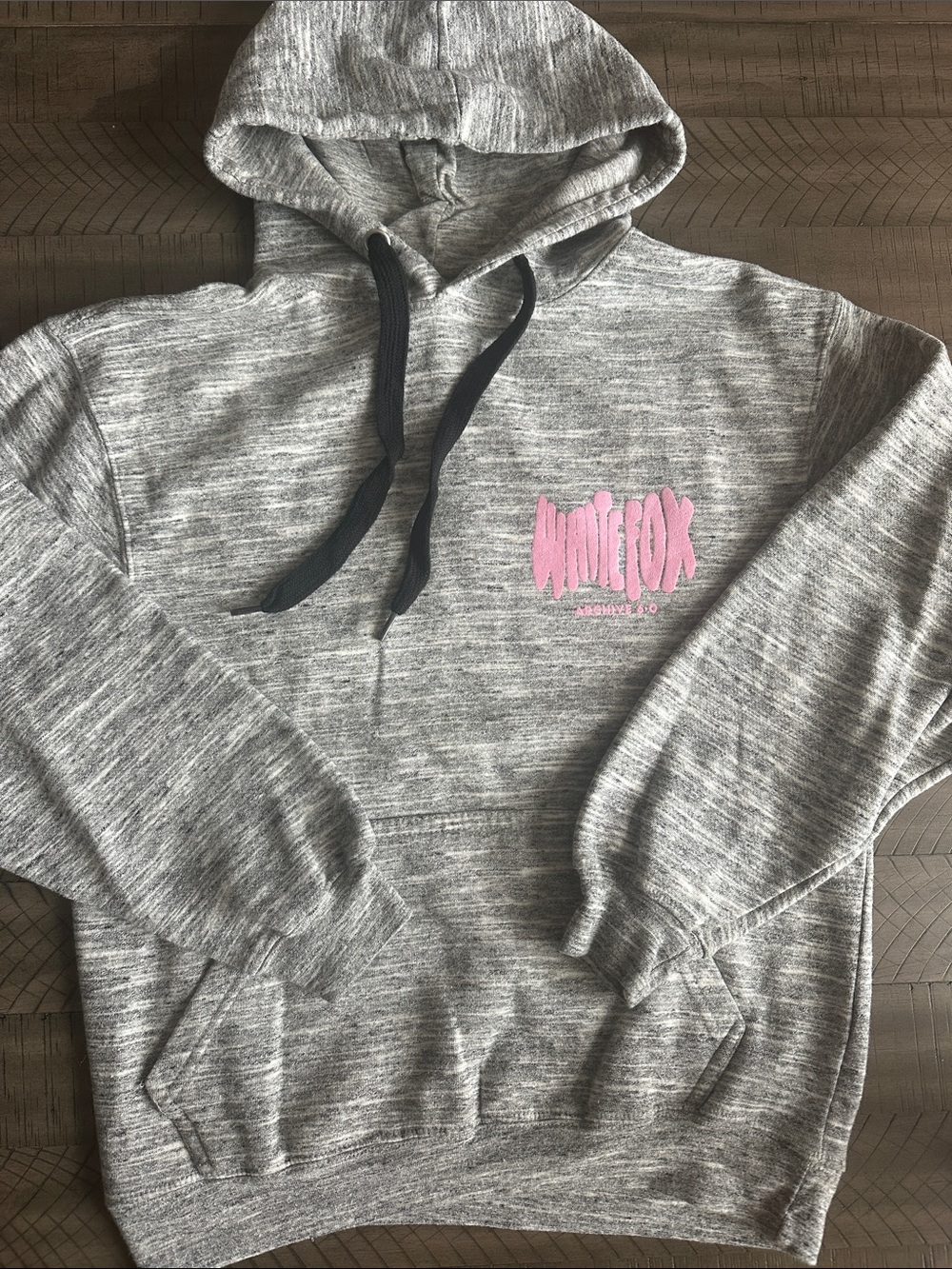 White Fox Boutique Gray Hoodie with Pink Puffy Logo